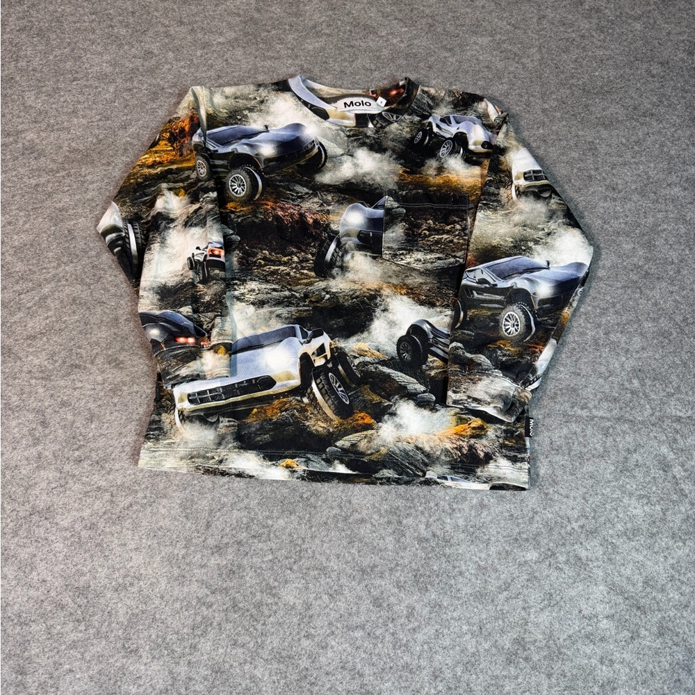 Molo Boys Long‎ Sleeve Off Road Truck Graphic Shirt All Over Print Adventure Tee